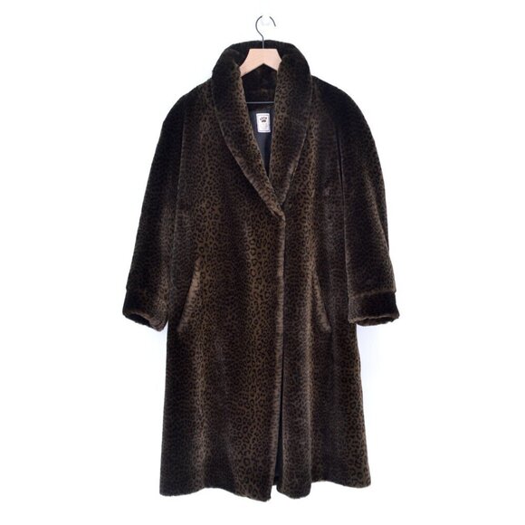 La Maison De La Fausse Fourrure Danielle Leopard Faux Fur Long Coat Brown Size M - Picture 1 of 4